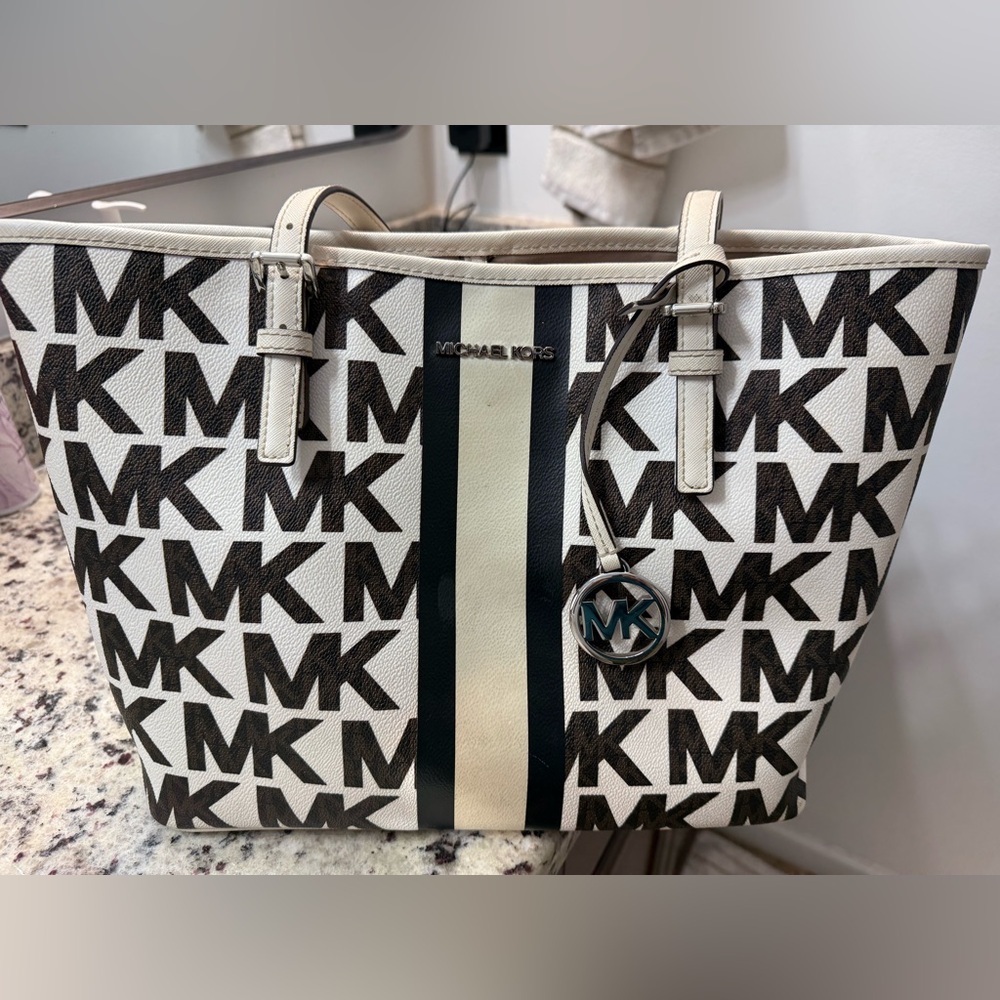 Michael Kors Monogram Black and Cream Tote